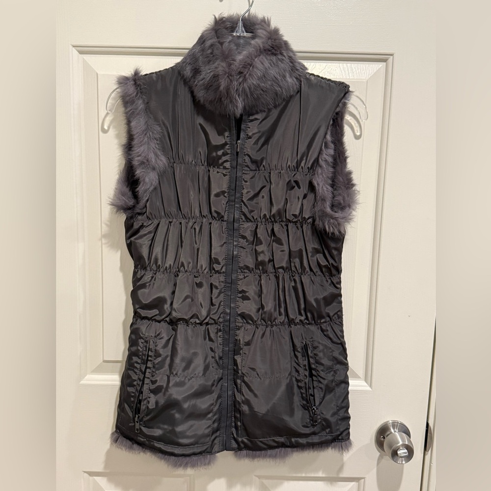 Neiman Marcus Charcoal Fur Reversible Vest View 2